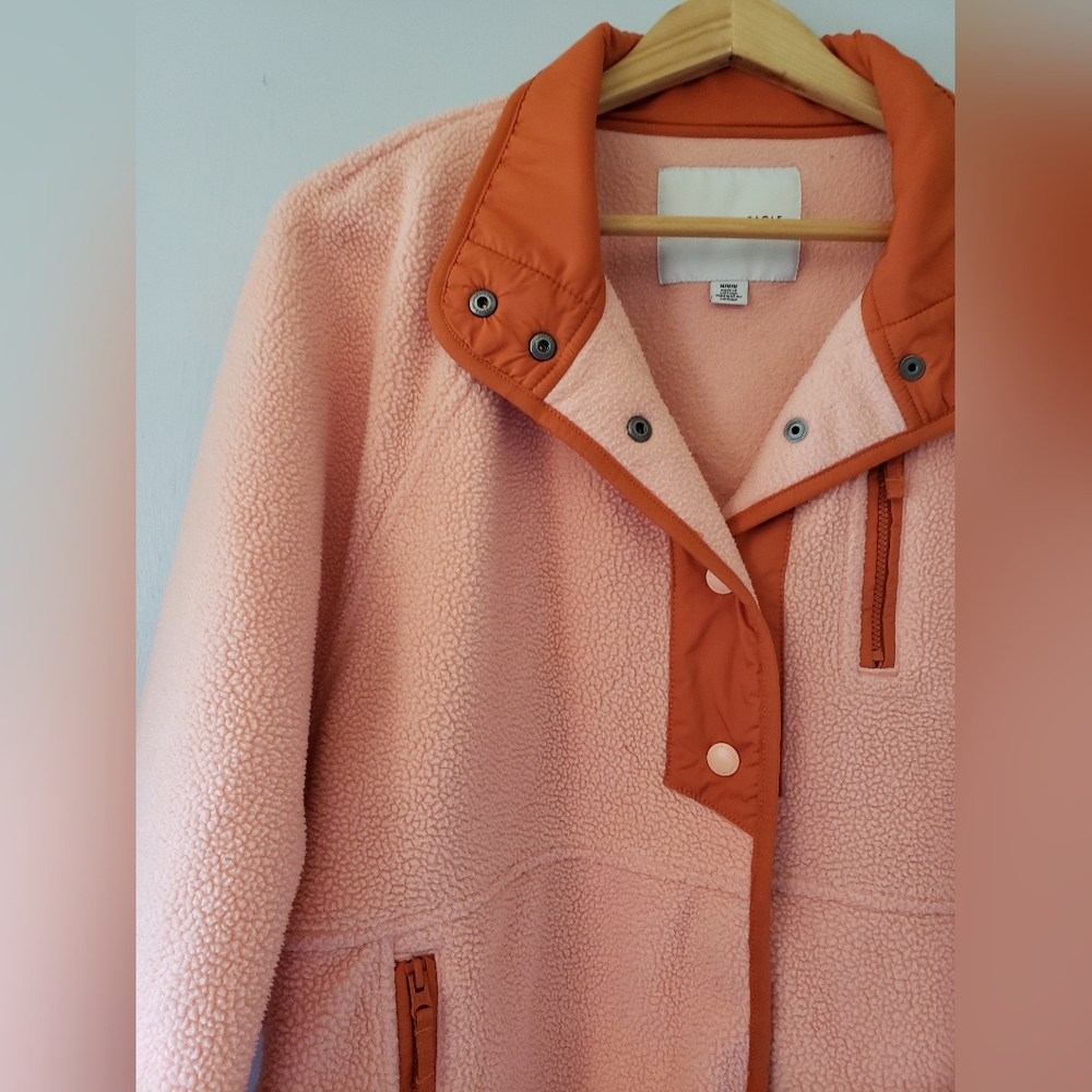 American Eagle peach and orange fleece button up - Picture 1 of 6